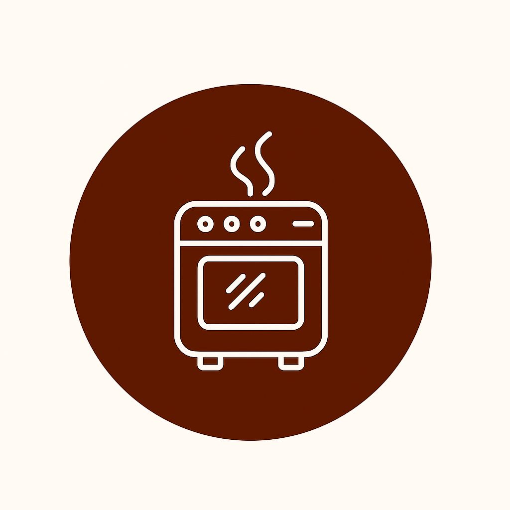 Oven kecil dengan uap keluar